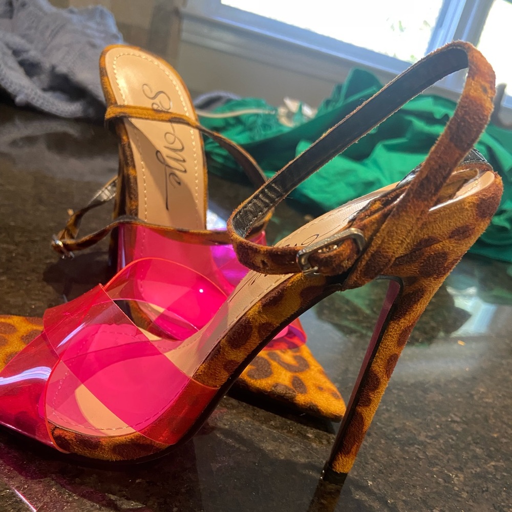 Leopard/neon pink stilettos